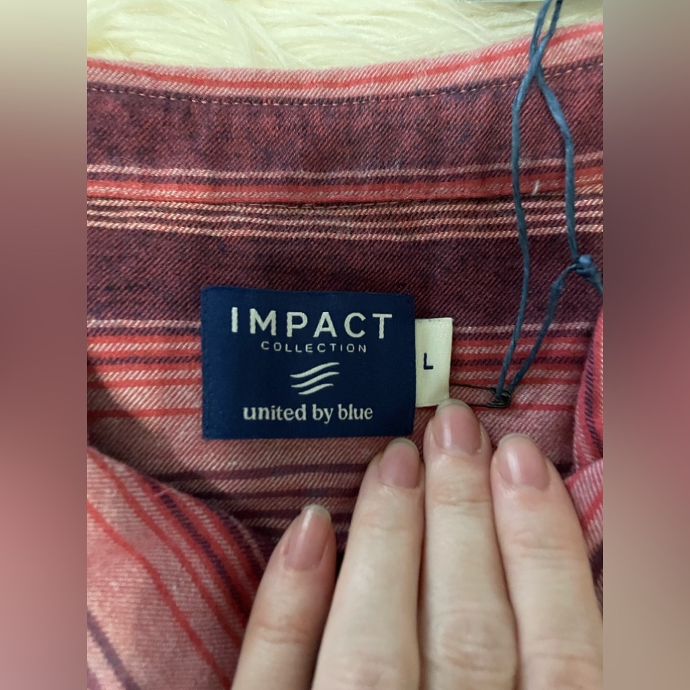 United by Blue women’s flannel sizes M & L organic cotton hemp red earth stripe - Picture 2 of 8
